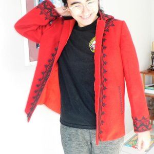 Vintage Romanian Traditional Woolen Red Coat